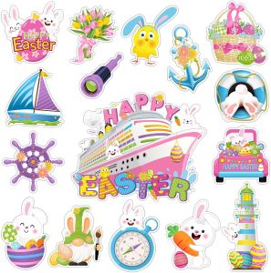 Capoda 16 Pcs Happy Easter Cruise Door Magnets Decorations Easter Ship Car Refrigerator Magnets Stickers Easter Bunny Eggs Chicks Cruise Door Fridge Magnet for Easter Home Cruise Car Party Supplies