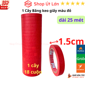 Băng keo giấy màu đỏ rộng 1.5cm dài 25 mét lõi giấy 3mm 1 cây 18 cuộn giá tại xưởng