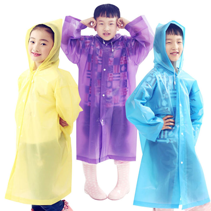 Kids Girls Boys Rain Coat With Button Reusable EVA Rain Wear Dot Solid