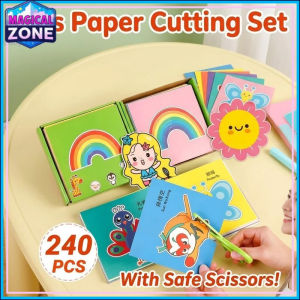 Kids Paper Cutting Set 240PCS Safe Scissors Educational DIY Craft Kit Vibrant Cartoon Designs