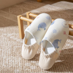 Free Shipping Cute Cartoon Whale-Themed Postpartum Slippers New Spring/Summer Style With A Heel Thickened For Indoor Use Non-Slip Warm Breathable And Made Of Cotton