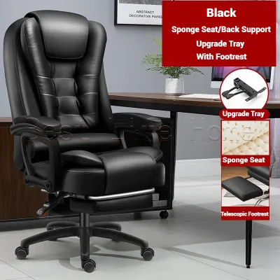 BLH Office Chair PU Leather Adjustable Pulley The Boss Chair Sponge Mat With Massage Points Light Luxury Business Chair Waterproof 3-year Warranty