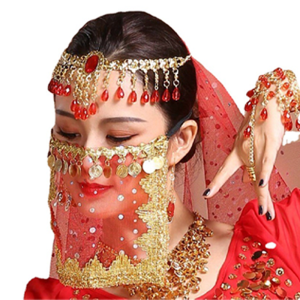 Belly Dance Face Veil Rhinestone Embroidered Indian Dance Sequins Veil Belly Dance Mesh Veil