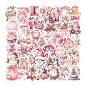 50PCS Pink Cartoon Christmas Doodles Stickers PVC Waterproof Selfs Adhesive Decals For Tablets Laptops Electronics Decoration