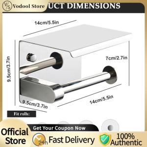 【24Hours Shipped】Space-Saving Stainless Steel Toilet Paper Holder Wall Mounted Punch-Free Bathroom Accessories Modern Silver Design