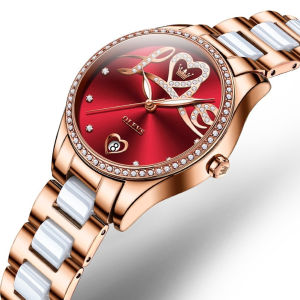 OLEVS 6686 Mechanical Fashion Women Watch Gift Round-dial Ceramic Watchband Wristwatch Calendar