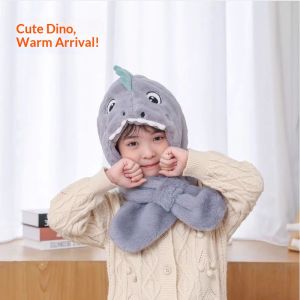 Yzlong Mũ mùa đông khủng long dễ thương cho trẻ em với Khăn lông cừu ấm áp thiết kế vải nhung mềm mại cho bé trai và bé gái