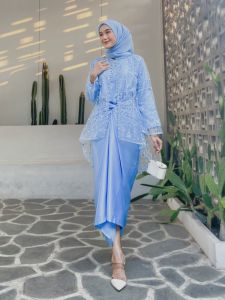 Humaira Gamis Lilit Kombinasi Outer Cardigan Dress Kondangan Brokat Tile Mix Payet Mutiara
