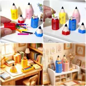 MUSASI 12 màu sắc Bộ bút chì màu dùng cho nhà búp bê. Phụ kiện Nhựa Bút chì đồ chơi búp bê Sáng tạo Mô hình bố cục nhà búp bê Bút chì mini Trò chơi đóng vai cho trẻ em