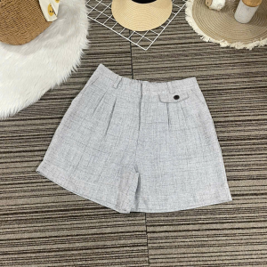 Quần Đùi Nữ Vải Linen Bố Thoáng Mát Cạp Cao Tôn Dáng Ống Rộng Lưng Thun Co Giãn Phong Cách Hàn Quốc