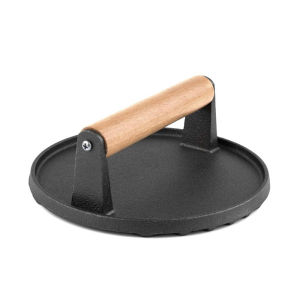 Kitchen Cast Iron Grill Steak Meat Press Plate Wooden Handle Burger Smasher