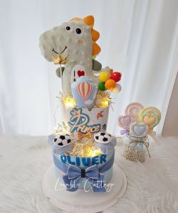 Dino / Huggy Bunny Diaper cake baby hamper newborn baby shower full month gift (Standard 2 Tier)