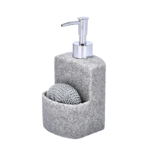 Mattes White Ceramic Kitchens Sink Soap Dispenser with Builts In Sponges Holder Refillable Liquid Pump