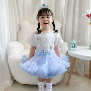 LNR Shop Lokal Premium Gaun Dress Tutu Lengan Pendek dan Setelan Dress Ruffle Bergelombang untuk Anak Perempuan Motif Frozen Elsa Bahan Cotton + Tutu Halus Lembut Musim Semi Gugur Baju Kostum Ulang Tahun Pesta Natal Hari Raya Lebaran Imlek
