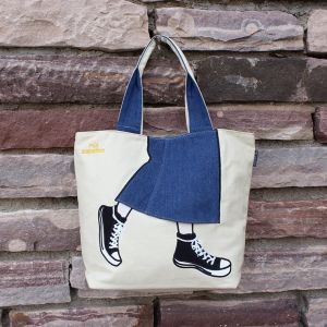 🔥พร้อมส่ง 🔥 BYB กระเป๋าผ้า ตกแต่งผ้ายีนส์ ใส่ของได้เยอะ Code 9652