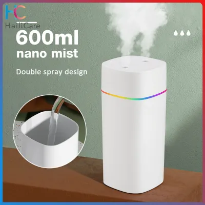 600Ml Máy làm ẩm không khí phun kép Cổng Essential trị liệu bằng tinh dầu Humificador Mát máy tạo sương Fogger Làm Sạch Đèn Đầy Màu Sắc Cho văn phòng nhà cửa USB