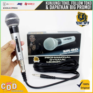 Microphone Dynamic BMA SR-80 / Mic Kabel Original Mik Karaoke Suara Halus - Jenis Mikrofon Profesional dengan Kabel Ekstra dan Suara Sensitif (Bergaransi Resmi Pabrik)