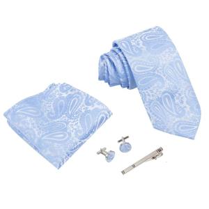 Men Classical Tie Set with Pocket Square and Cufflink Tie Clip for Business Formal Occasion Neckwear Wedding Accessory