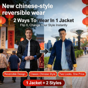 Mens Tang Suit Reversible Double Sided Vintage Casual Shirt Two Way Wear Traditional Asian Style Top