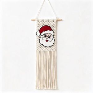 ZHUWNANA Woven Santa Claus Wall Hanging 25x60cm Bohemian Style Christmas Wall Tapestry Wooden Rod Holiday Wall Hanging Christmas Decoration