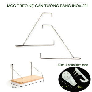 Combo 06 Móc gắn kệ gỗ treo tường bằng inox 201 rộng 15cm kèm 12 đinh 4 chân (Phụ kiện)