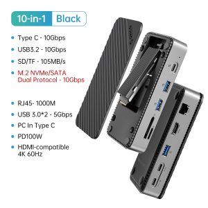 ORICO 10 In 1 Docking Station With M.2 SSD Enclosure Type-C 10Gbps HDMI 4K PD100W SD/TF M.2 Dual Protocol Interface External Hard Disk Rapid Expansion