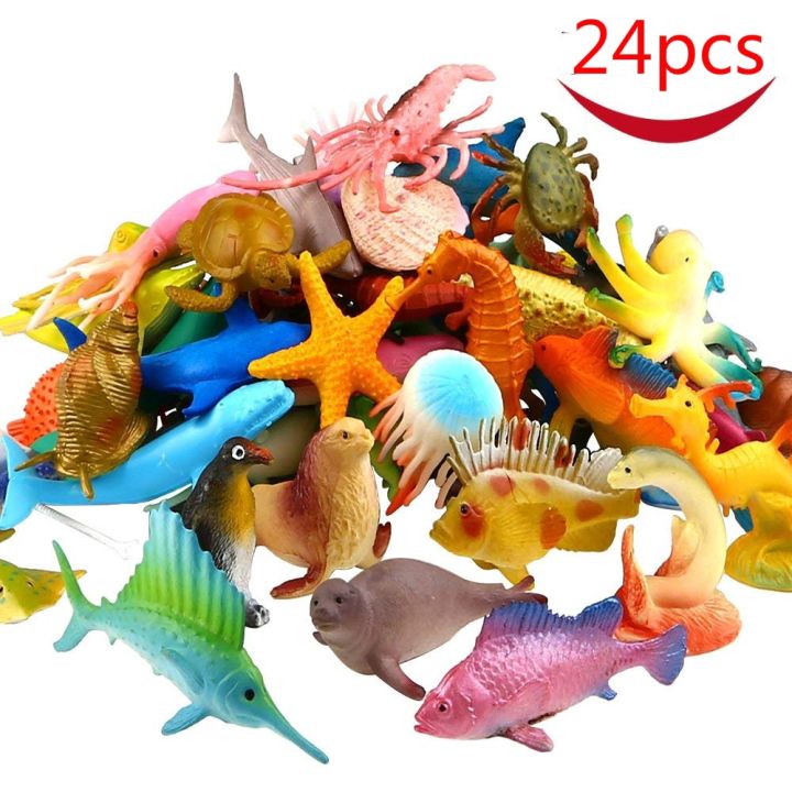 24pcs Ocean Sea Plastic Animal Toy Set The Sea Life Figure Bath