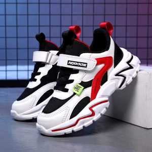 Sneakers Anak Laki-Laki Motif Geometris dengan Tali Velcro dan Motif Geometris - Bahan Mesh Nyaman untuk Usia Pra-Sekolah