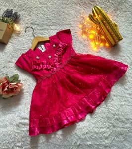 Gaun Pesta Anak Perempuan Satin Polka Dot - Baju Bayi Ikat Kancing - Pilihan Warna Cerah