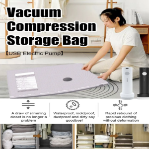 USB Electric Pump Vacuum Compression Storage Bag for Travel Camping and Hotels - Space Saving Portable and Practical