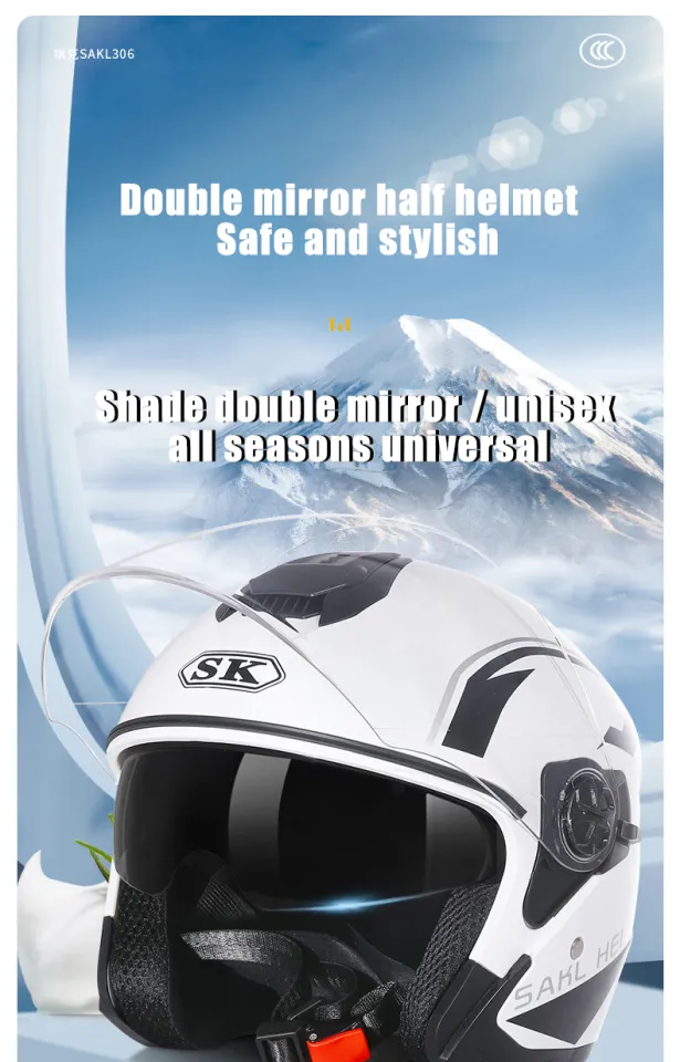 ICC Sticker Double Mirror Half Face Motorcycle Helmet Original