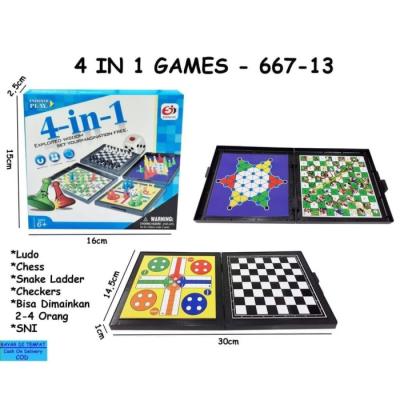 Mainan Board Game Ular Tangga Magnet Magnetic 4 in 1 Catur Ludo Halma