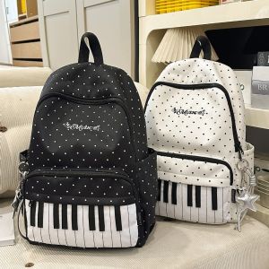 New Large Capacity Polka Dot Backpack Multifunctional Lightweight Piano Key Backpack Black Piano Mochilas Sports