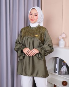Maura Atasan Kemeja Wanita Dewasa oversize simple Mix Brokat With Basic Polo Linen by AYS