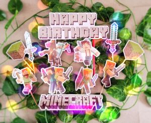 Topper Cake Mine-craft Custom Nama untuk Hiasan / Dekorasi Kue Ulangtahun