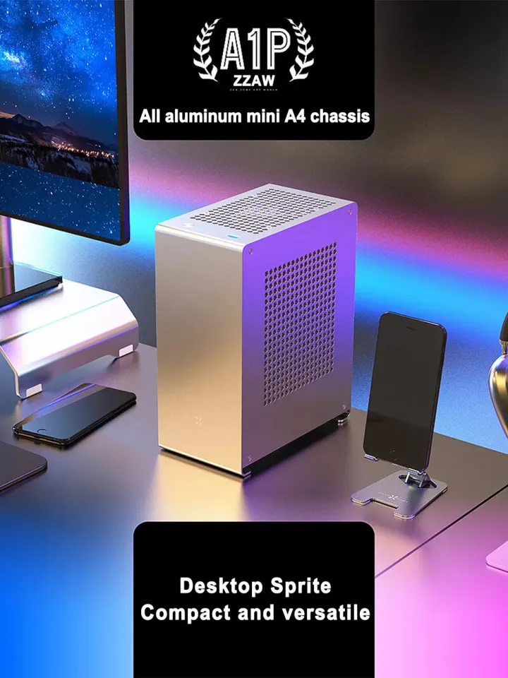 ZZAW A1P Mini-ITX PC Case, Mini Computer Case in Silver Color, Full  Aluminum Small Gaming Computer Chassis with 3.0 Dual Reverse PCI Riser Cable