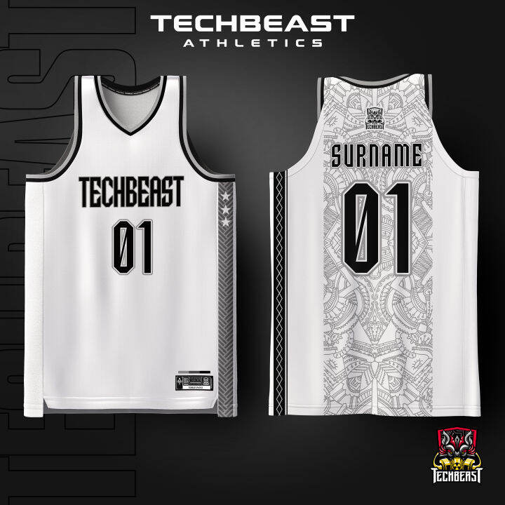 General White Full Sublimation Basketball Jersey Techbeast ( CUSTOM ...