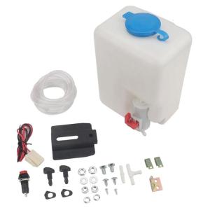 Universal Auto Windshield Washer Reservoir 1.5L Capacity 12V Motor Pump for Hood Mount Secure Sprayer System Accessories