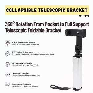 Foldable Alloy Phone Stand S621 | Adjustable Desk Holder untuk Samsung iPhone OPPO Huawei