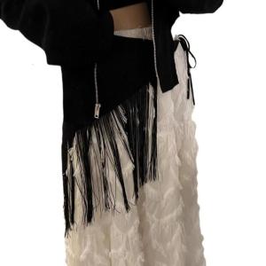 Hip Scarf Waistband Fringe Tie Belt Waist Cincher For Women Fashionable Outfits Skirt Wrap Clothing Black