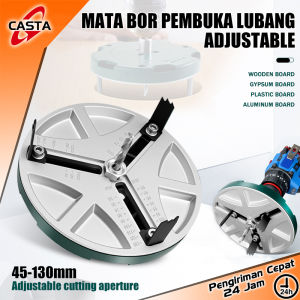 CASTA Adjustable Hole Saw Kayu 45-130mm TCT 3 Mata Pisau + Center Drill - Pembuat Lubang Lingkaran Presisi Drywall Papan Kayu Engsel Sendok Promo Besar
