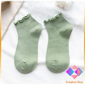 KANGBAN ถุงเท้าข้อจีบ สีพาสเทล  สไตล์ญี่ปุ่น  สำหรับผู้หญิง Women socks