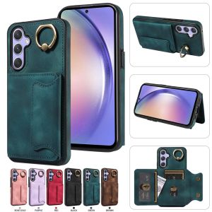 เคสสำหรับ Samsung Galaxy A55 A54 A35 A25 A24 A34 A04 A04S A14 A05 A15 A05S ขนาด5กรัม Samsung ฝาครอบแบบห่วงแม่เหล็กสุดหรู4G ปลอกคลุมที่ใส่บัตรด้านหลังกระเป๋าสตางค์หนัง