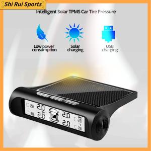 SHIRUI Solar Car Tire Pressure Alarm 4 External Sensors LCD Display Tire Safety Warning Portable Universal Auto Security Alarm Systems