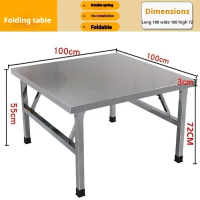 Stainless steel folding table dining table barbecue hot pot commercial stall portable square table