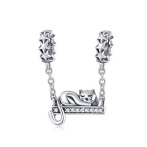 BAMOER 925 Sterling Silver Adorable Cat Star Charms Pave Charm Fit Bracelet & Necklaces DIY Jewelry Christmas Gift SCC856
