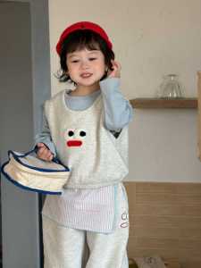 Baby spring clothing 2026 Korean-style childrens clothing boys long-sleeve suit T T-shirt and vest two-piece set