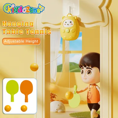 KiddoZone Childrens Table Tennis Self-Training Set with Hanging Trainer and Ping Pong Balls for Indoor Sports