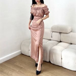 Long Dress Korean Style Dress Satin Liona Long Sateen Mewah Premium Polos Terbaru DRS B008 Murah