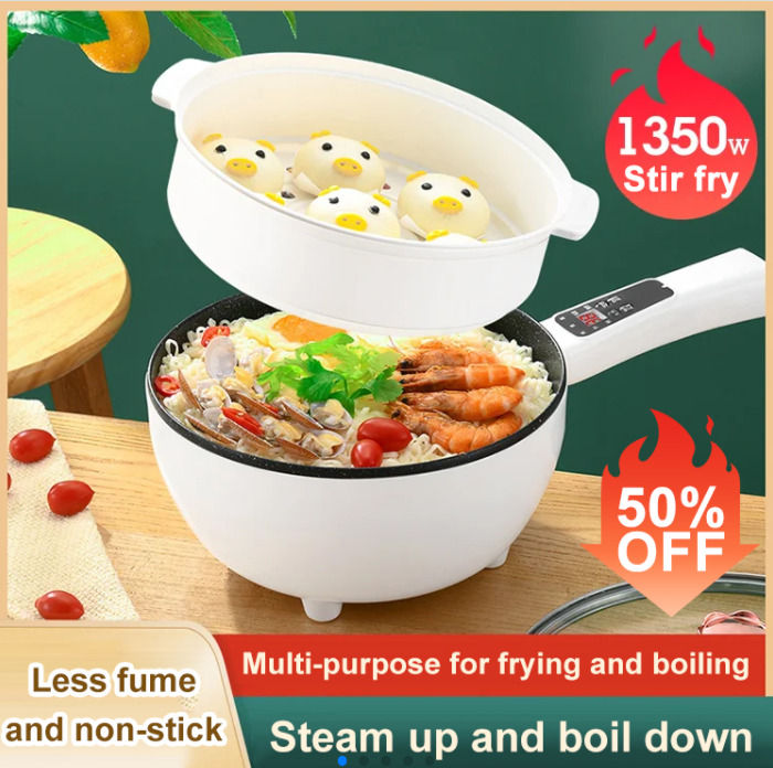 Multifunctional smart electric frying pan Non Sticky Portable 3L Capacity Elecrtic Wok Hot Pot Electric Cooker Steamer for home and dormitory